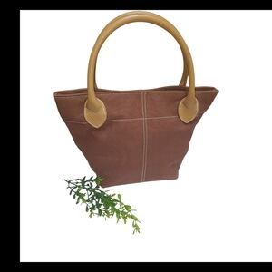 Brown and Tan Structured Tote Bag with Paneled Design